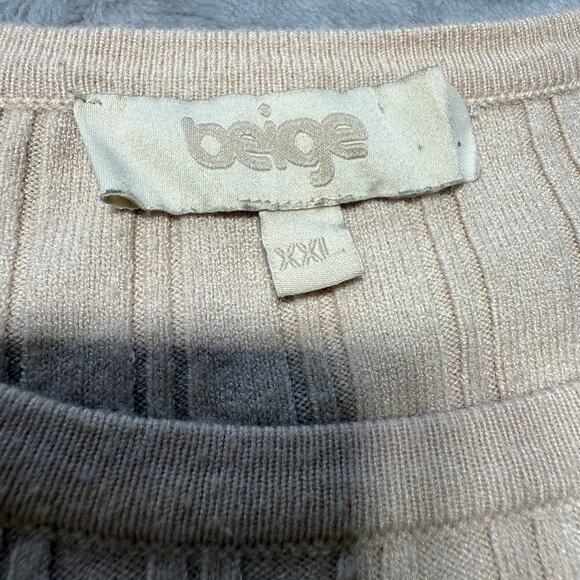 Women's Sweater/Top Long Sleeve Classic Preppy Ribbed Tan Beige Sz XXL - Picture 2 of 9